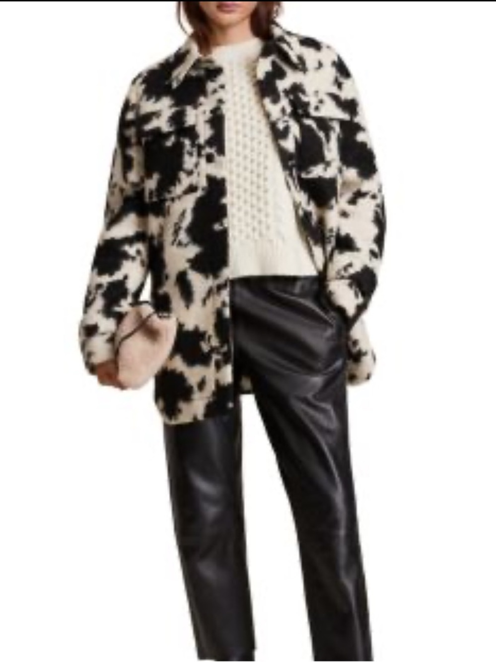 All Saints Jessa Jacket Black & Cream Patterned Teddy Shacket